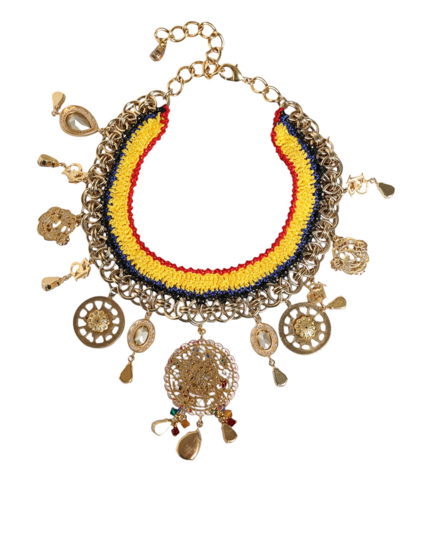 Dolce & Gabbana Gold Brass Chain Majolica Embellished Chocker Necklace