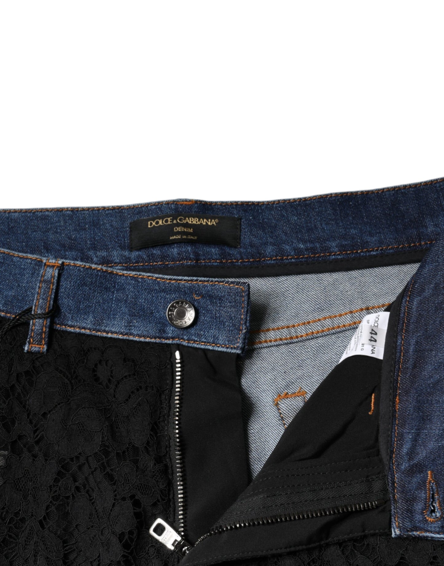 Dolce & Gabbana Black Floral Lace Front Skinny Denim Jeans