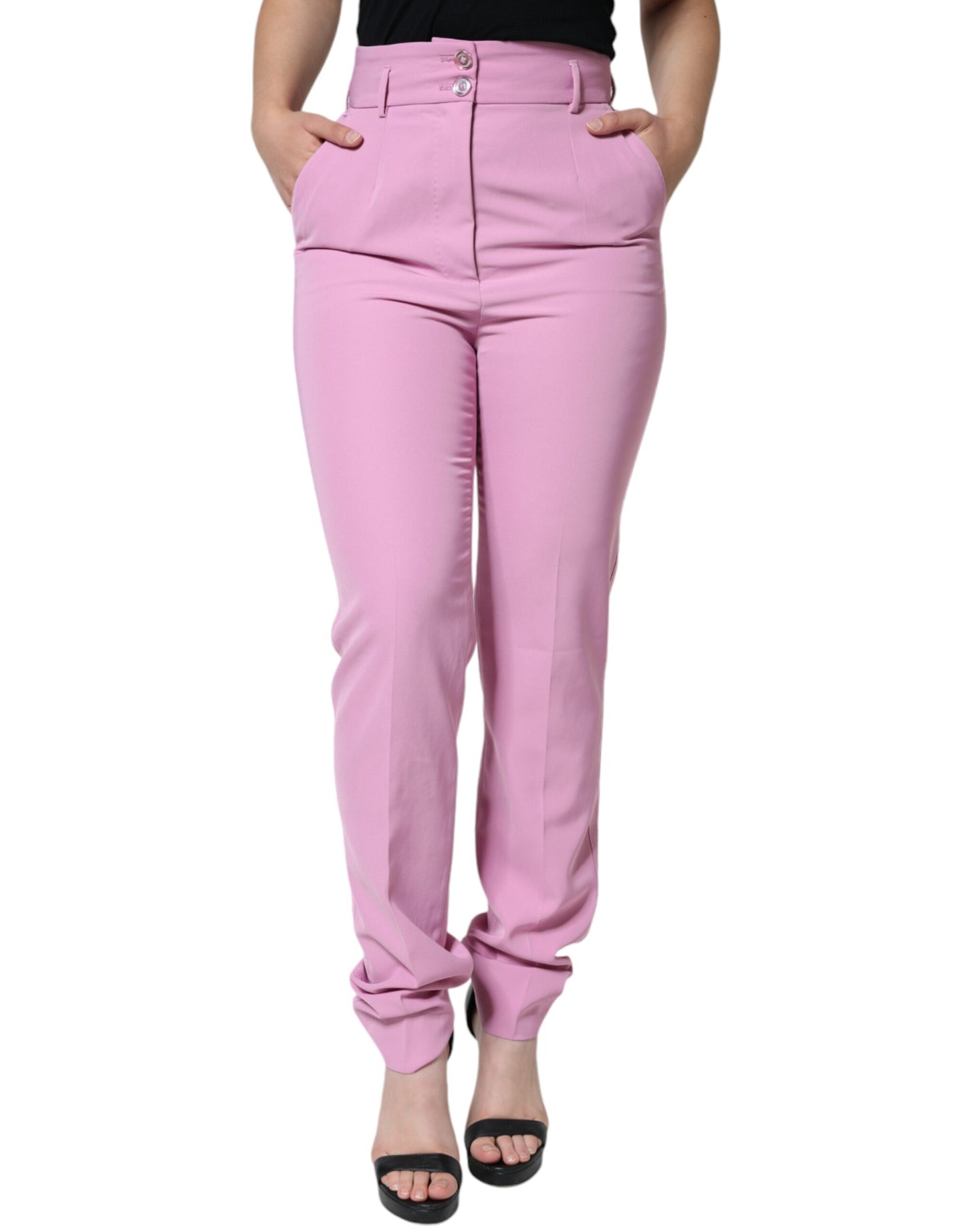 Dolce & Gabbana Pink Polyester High Waist Women Tapered Pants