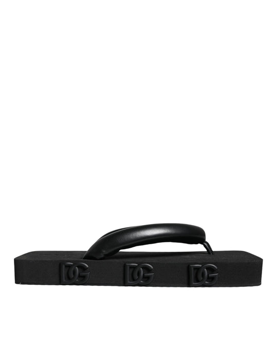 Dolce & Gabbana Black Rubber Flip Flops Slide Sandals Shoes