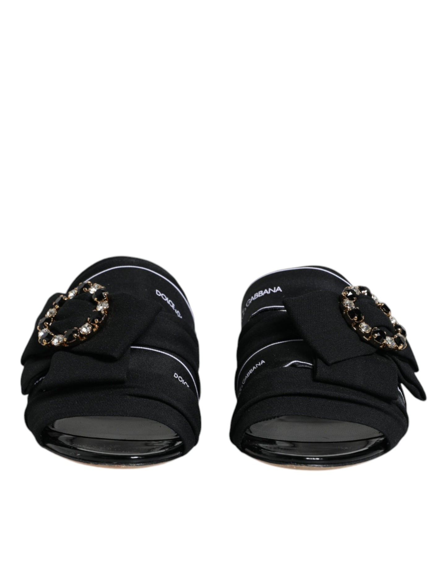 Dolce & Gabbana Black White Crystal Slides Sandals Shoes