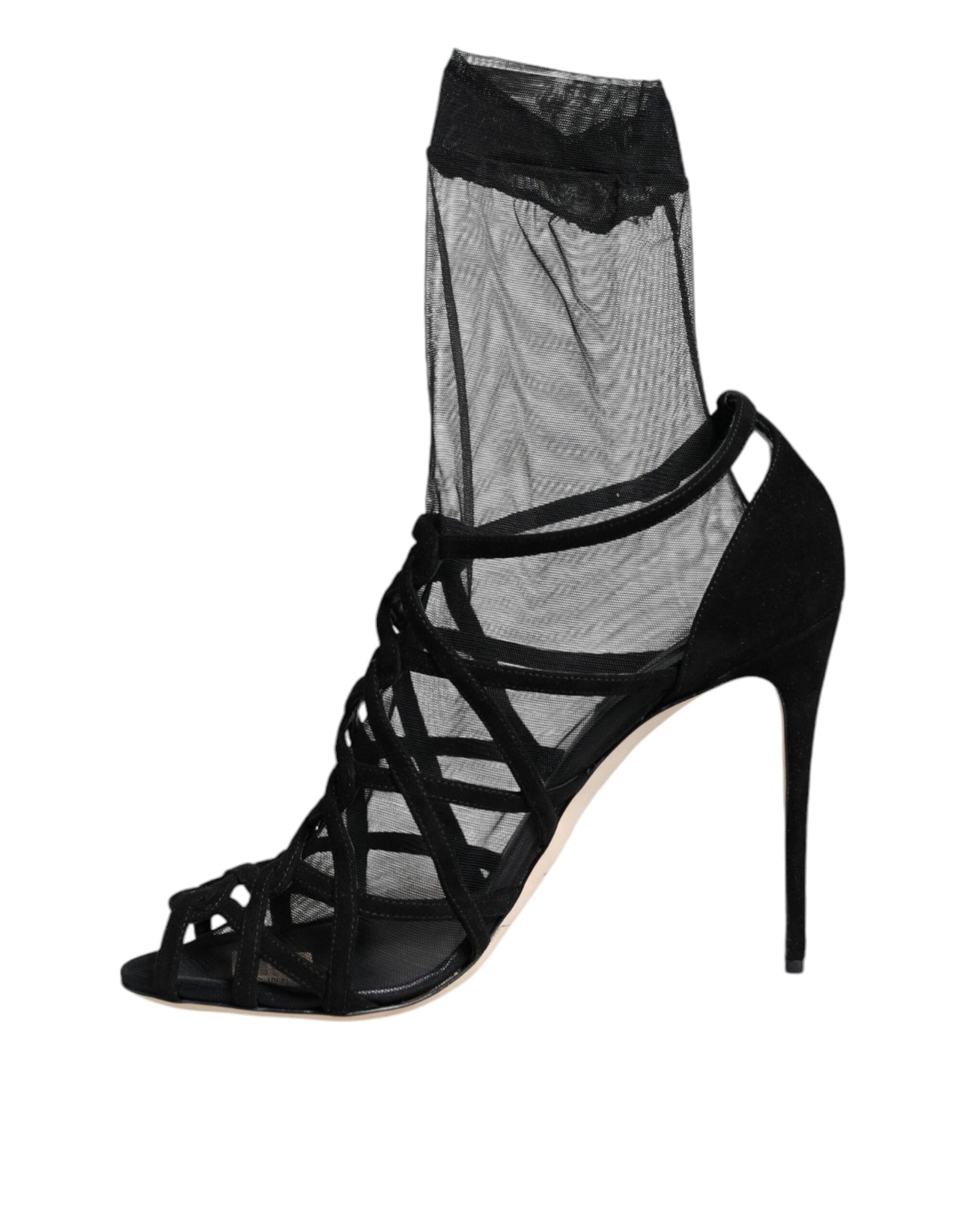 Dolce & Gabbana Black Tulle Stretch Heels Sandals Shoes