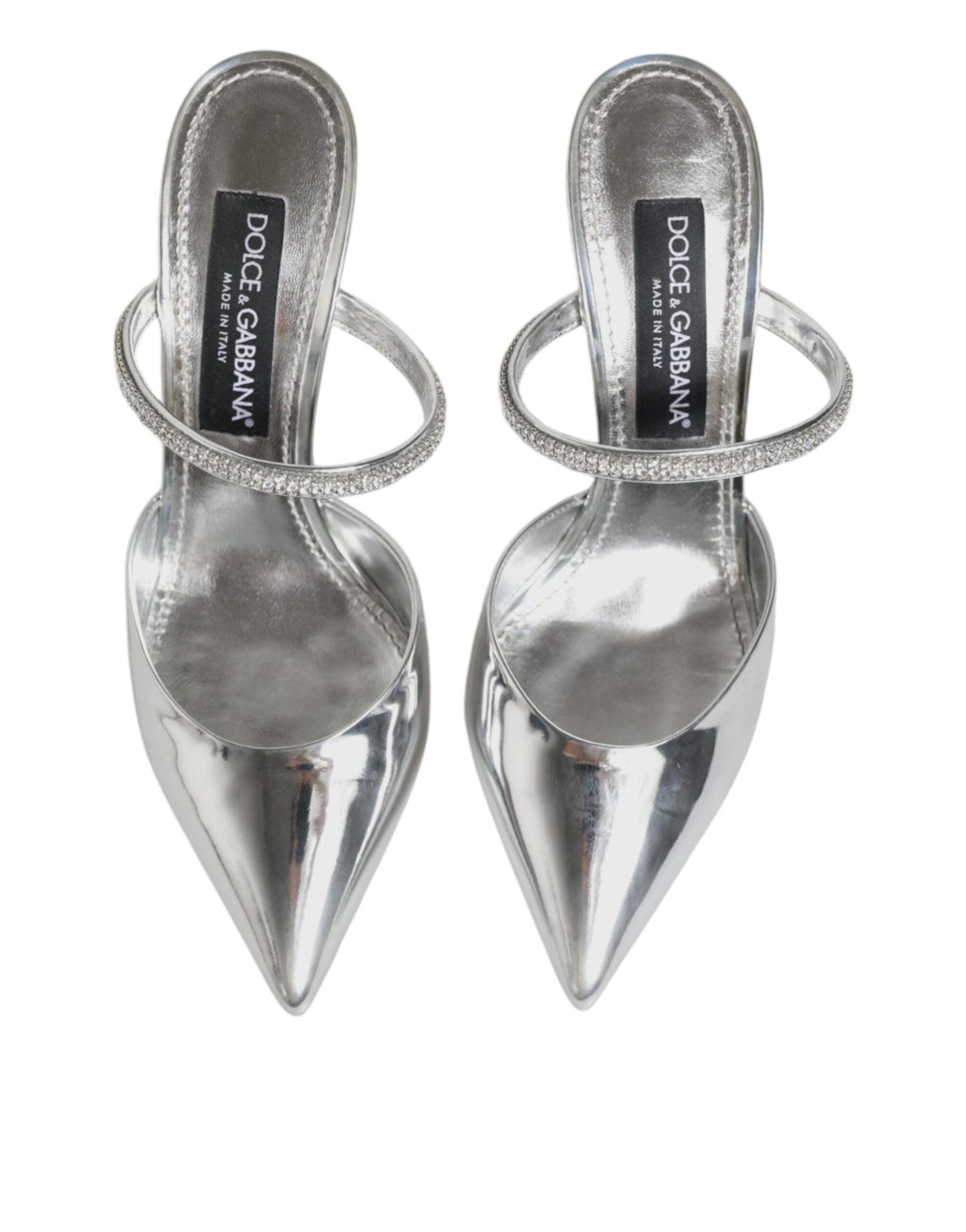 Dolce & Gabbana Silver Leather Slip On Heels Sandals Shoes