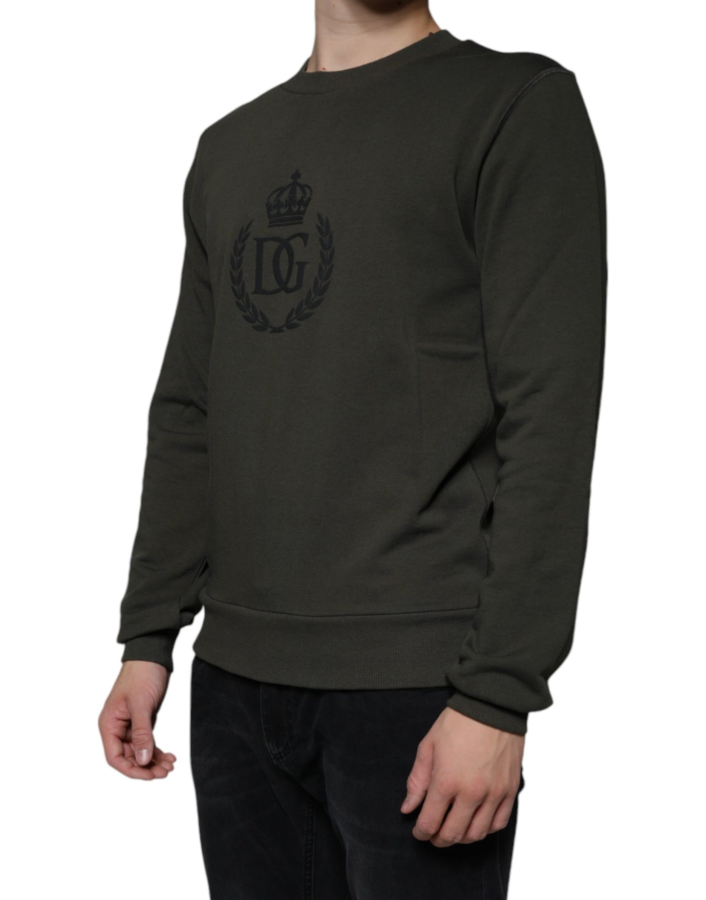 Dolce & Gabbana Army Green DG Crown Crew Neck Pullover Sweater