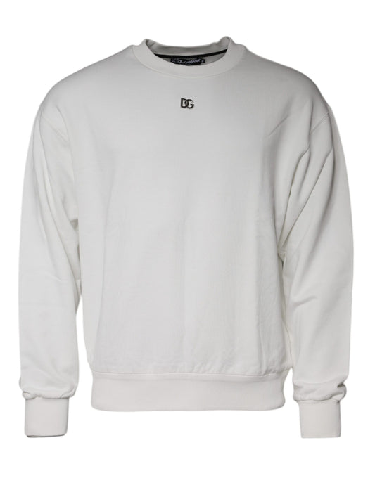 Dolce & Gabbana White Logo Cotton Crew Neck Pullover Sweater