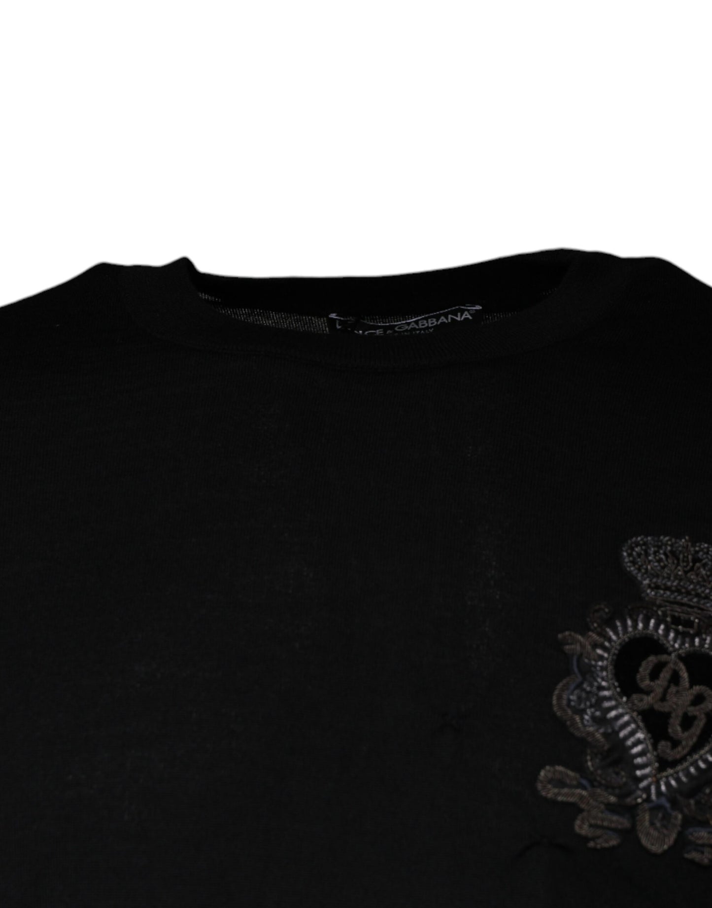 Dolce & Gabbana Black Crown Heart Crew Neck Pullover Sweater