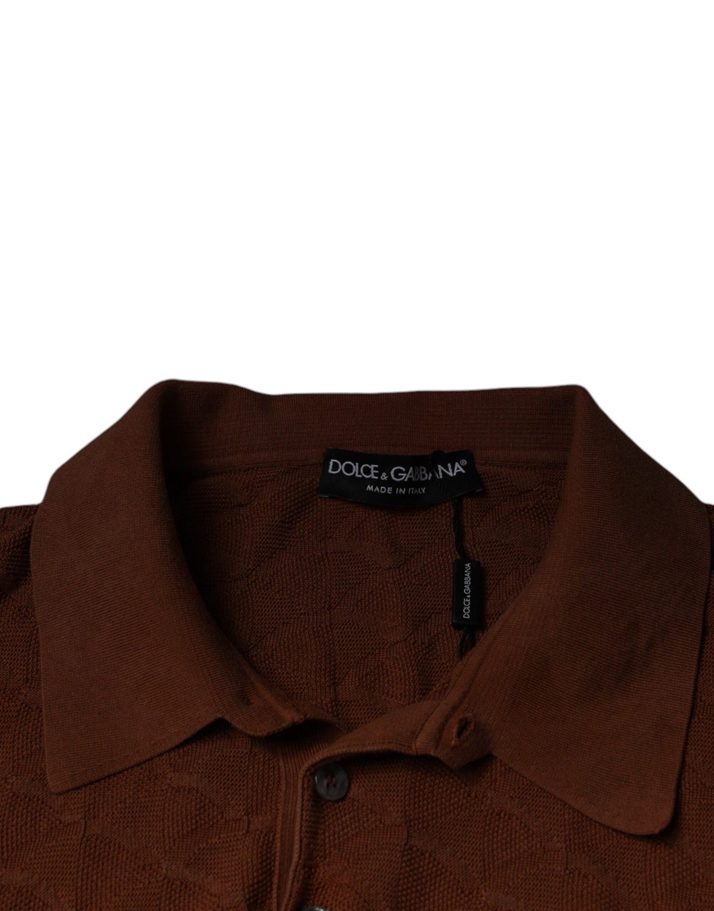 Dolce & Gabbana Brown Silk Collared Short Sleeves T-shirt