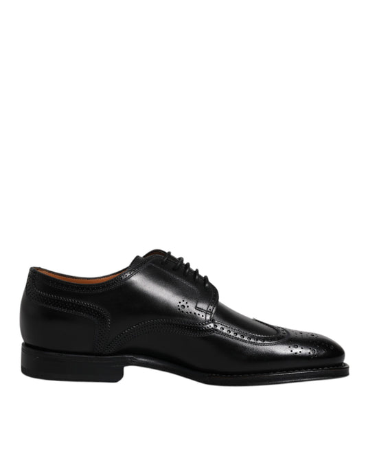 Dolce & Gabbana Black Leather Derby Wingtip Formal Shoes