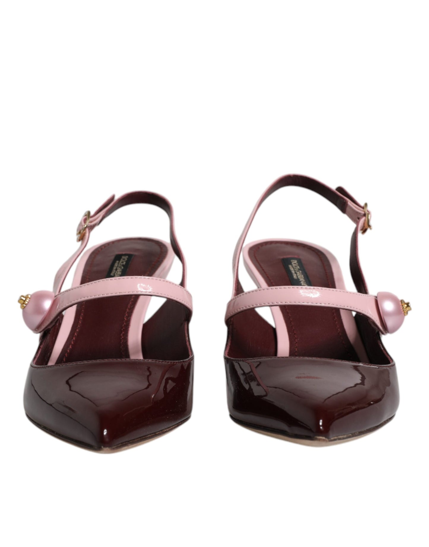 Dolce & Gabbana Pink Maroon Leather Kitten Heels Slingbacks Shoes