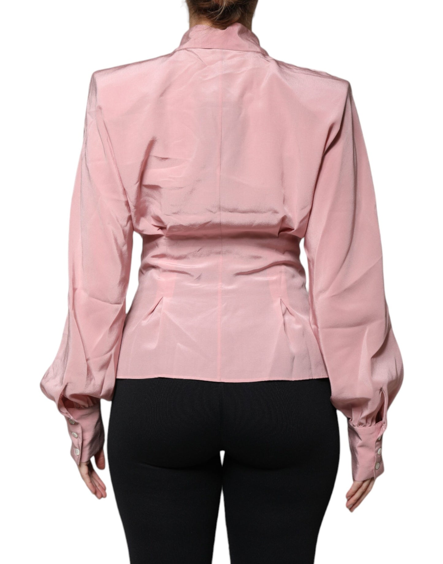 Dolce & Gabbana Pink Cotton Long Sleeves Collared Blouse Top