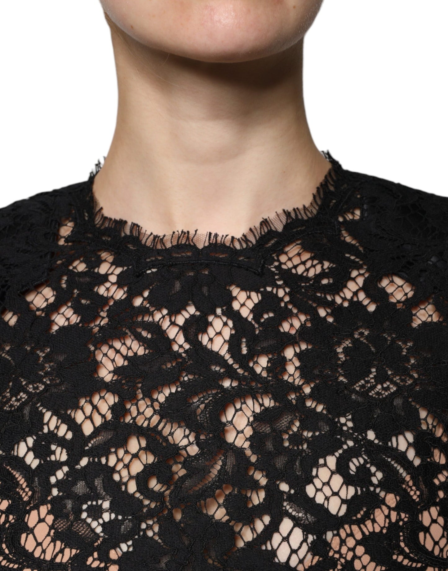 Dolce & Gabbana Black Floral Lace Short Sleeves Blouse Top