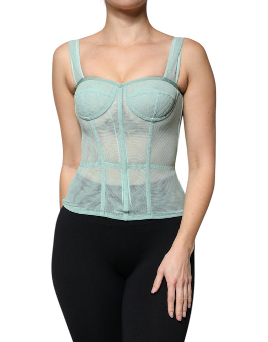 Dolce & Gabbana Green Cotton Bustier Corset Sleeveless Top