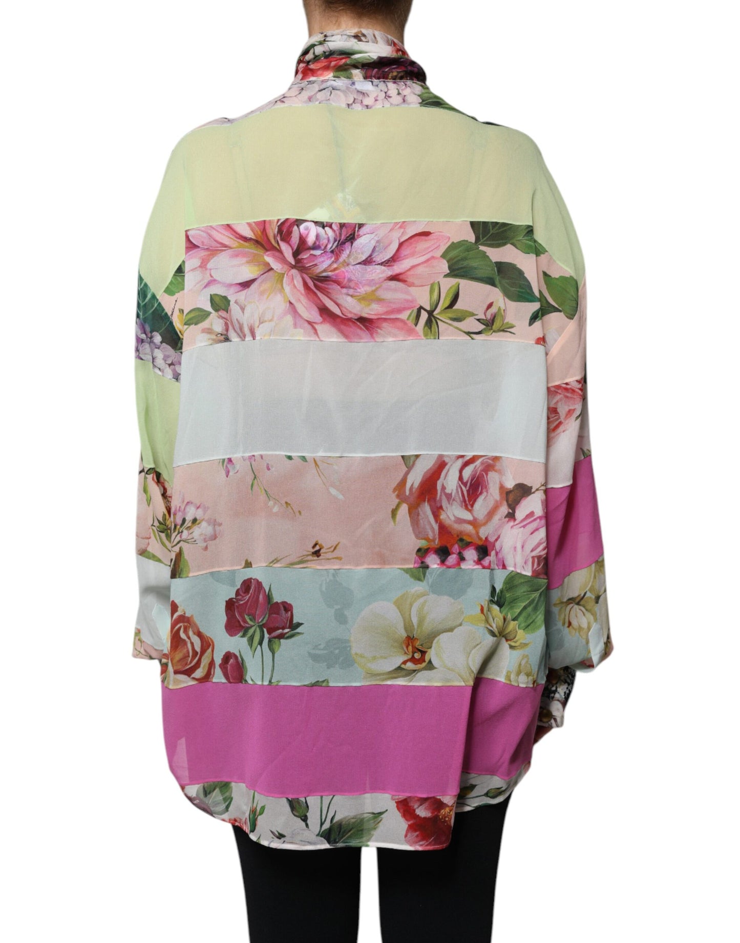 Dolce & Gabbana Multicolor Floral Patchwork Ascot Collar Top