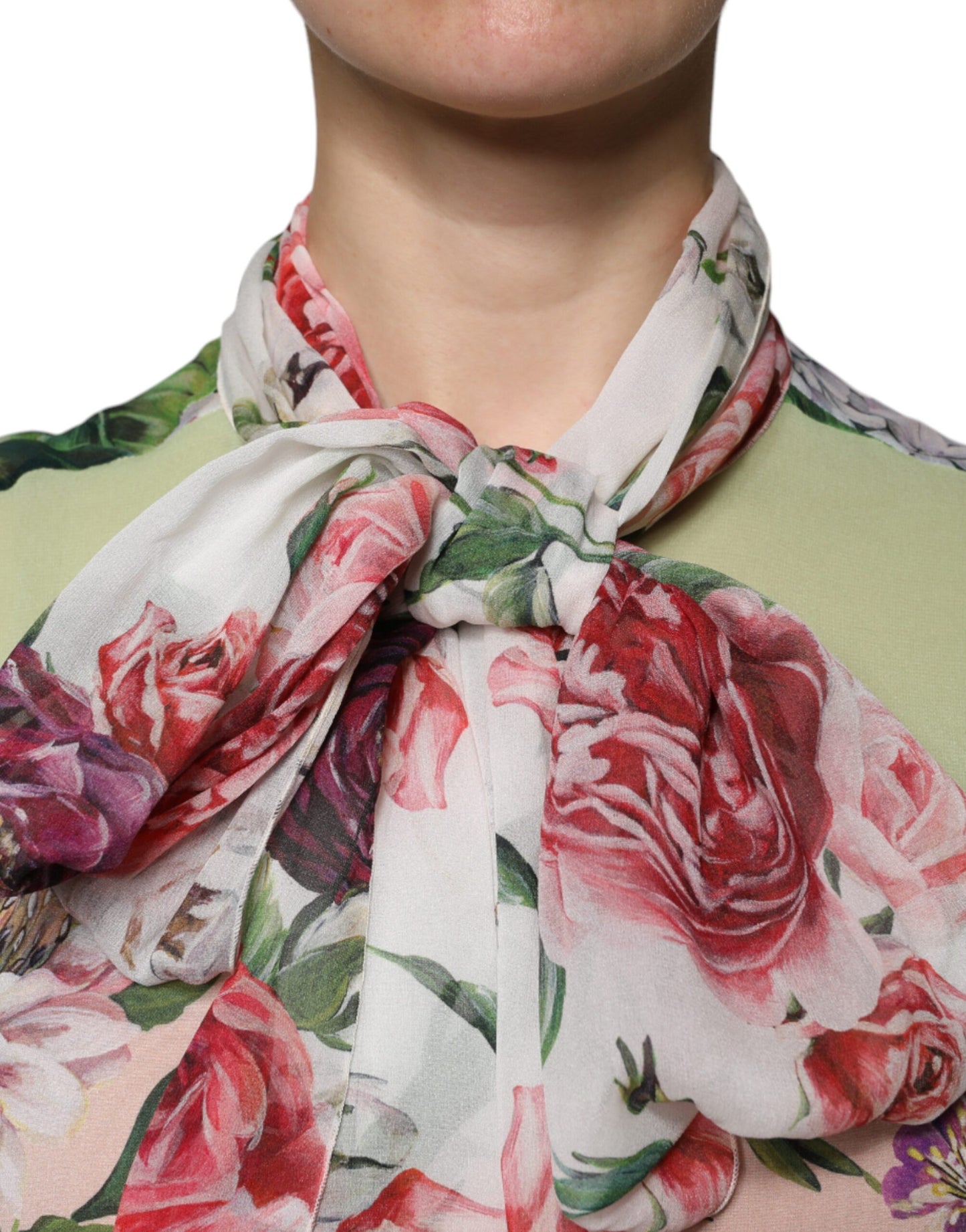 Dolce & Gabbana Multicolor Floral Patchwork Ascot Collar Top