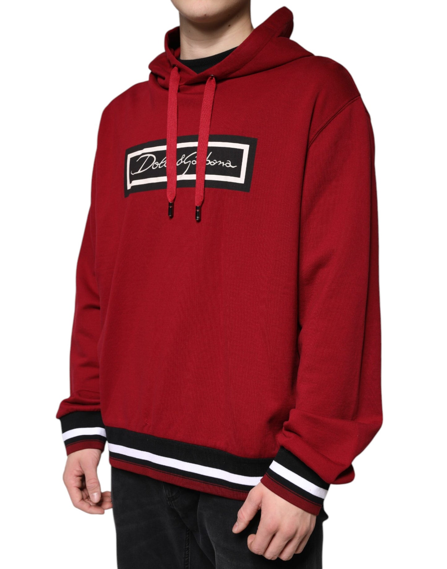 Dolce & Gabbana Red Logo Print Hooded Sweatshirt Sweater