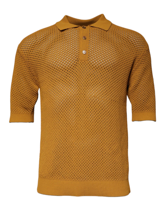 Dolce & Gabbana Brown Perforated Collared Short Sleeves T-shirt