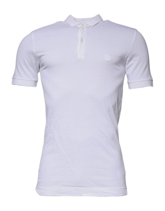 Dolce & Gabbana White Cotton Crown Collared Polo T-shirt