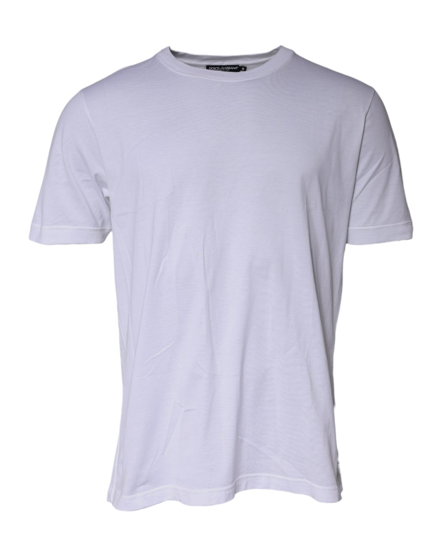 Dolce & Gabbana White Cotton Logo Plaque Crew Neck T-shirt