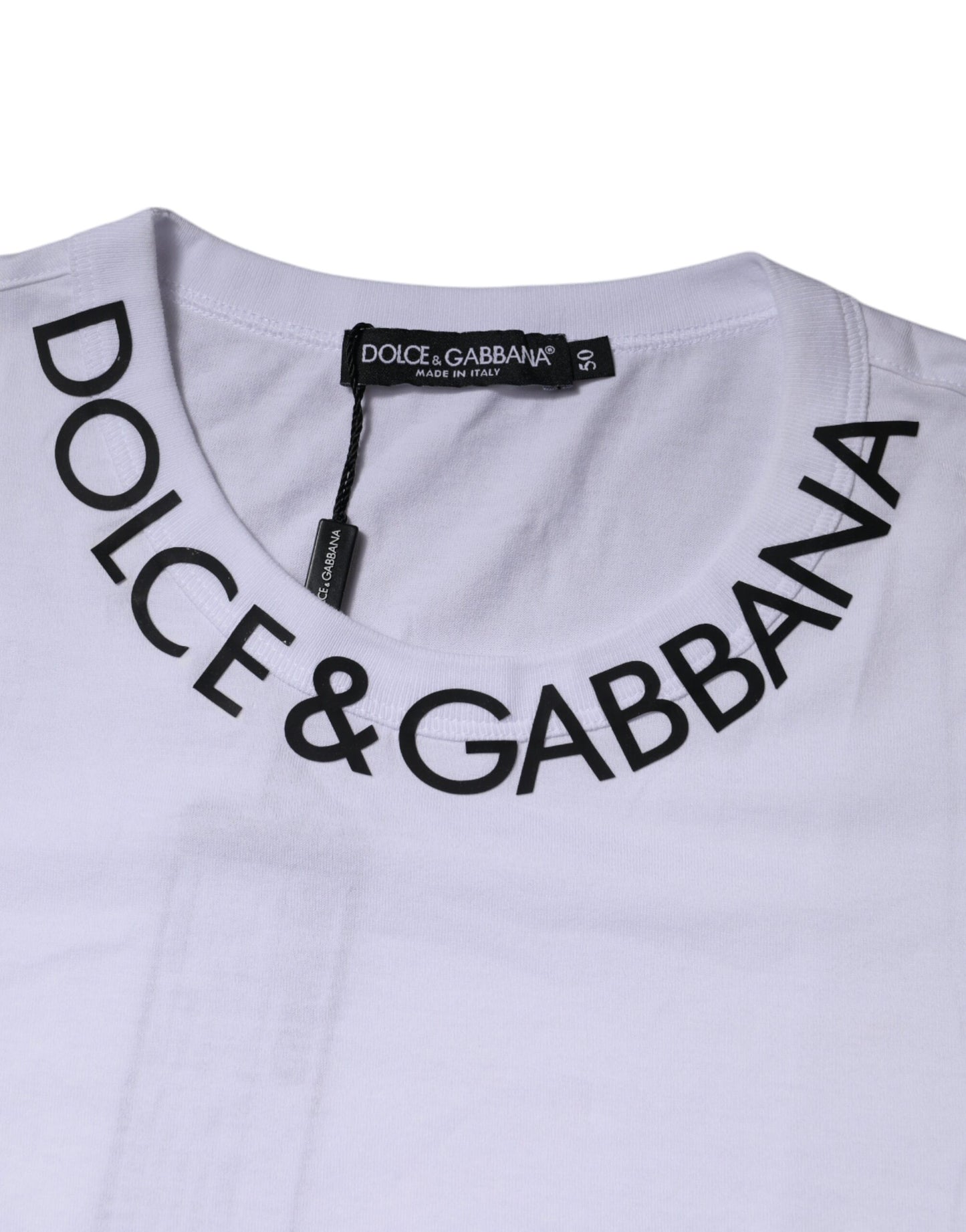 Dolce & Gabbana White Cotton Logo Crew Neck Short Sleeves T-shirt