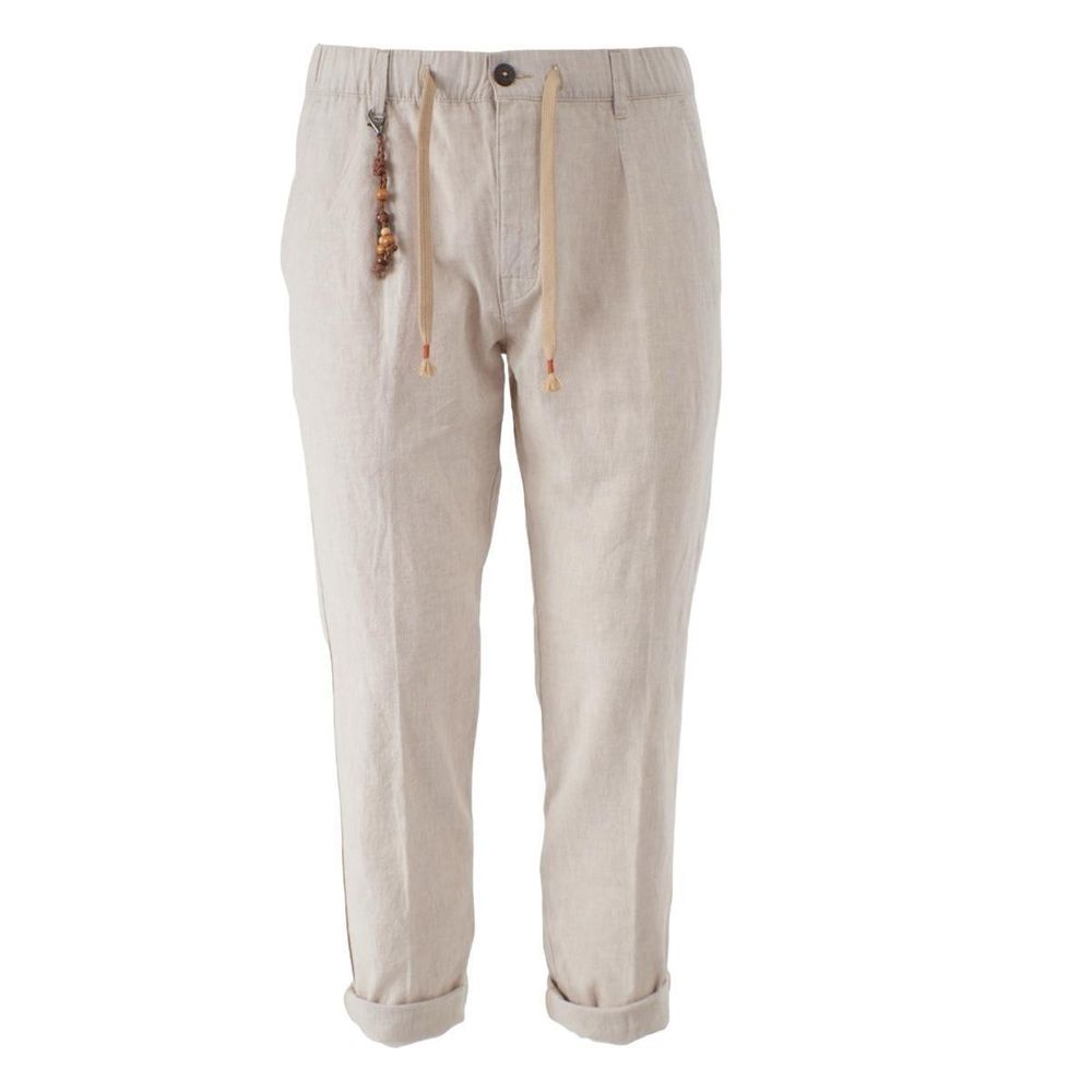 Yes Zee Beige Linen Jeans & Pant