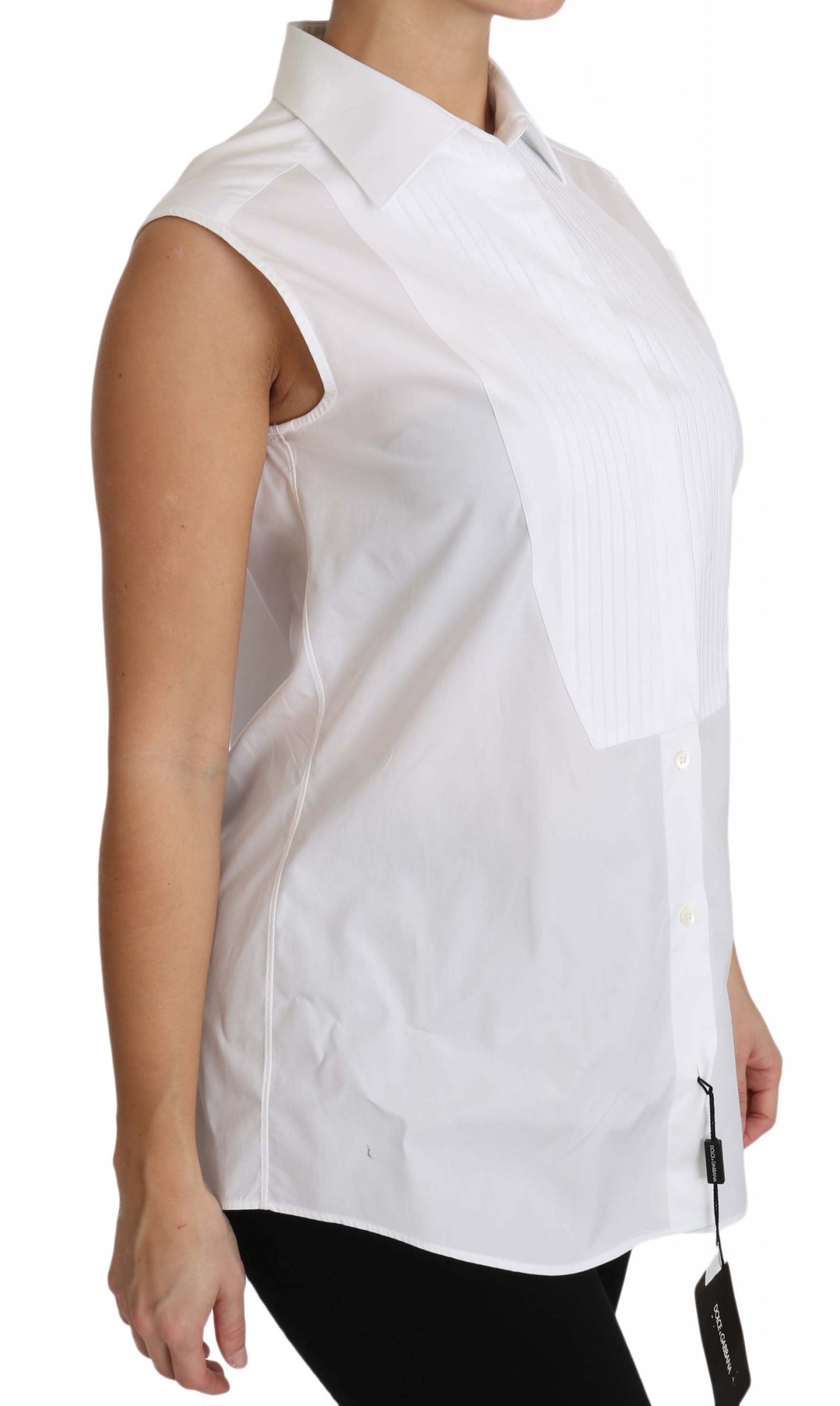 Dolce & Gabbana Elegant Sleeveless White Cotton Blouse